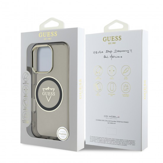 3680 GUESS HC MAGSAFE IML METAL MOUNTAIN LOGO BLACK IP16 PRO