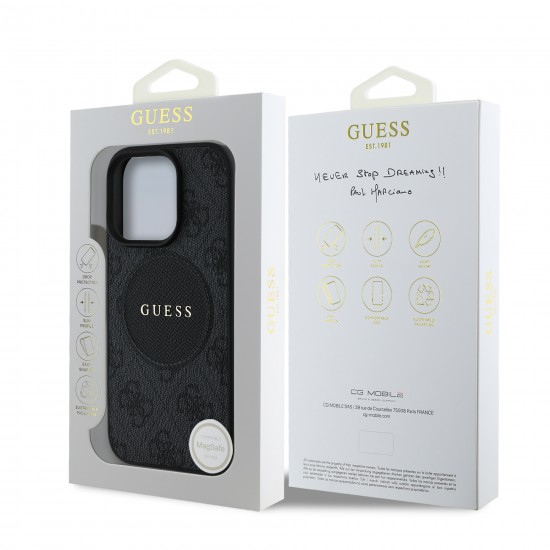 6347 GUESS HC MAGSAFE PU 4G CIRCLE W/ CLASSIC LOGO BLACK IP16 PRO