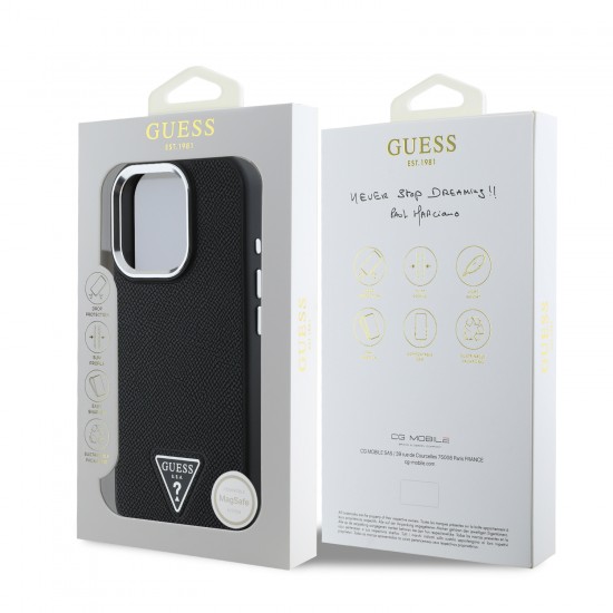 2320 GUESS HC MAGSAFE GRAINED PU TRIANGLE LOGO BLACK IP16 PRO