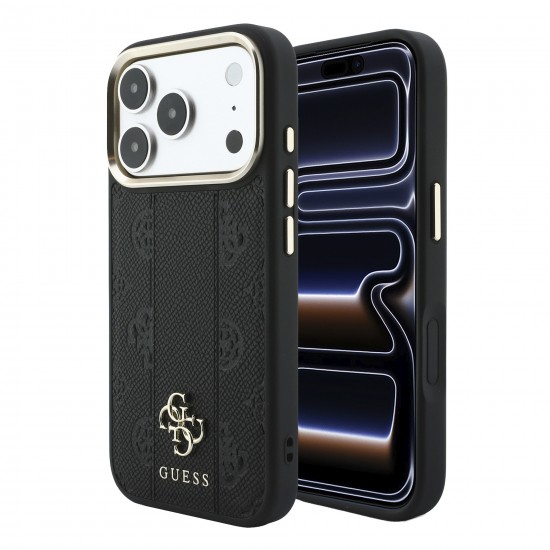 3231 GUESS HC MAGSAFE PU IP18 PRO MAX BLACK STRIPE HS PEONY 4G LOGO 