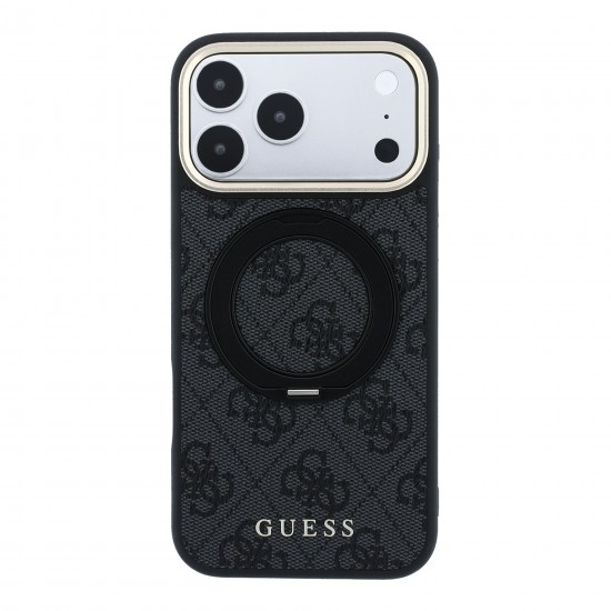 4672 GUESS HC MAGSAFE RING STAND IP18 PRO MAX BLACK  360 4G PU CLASSIC LOGO