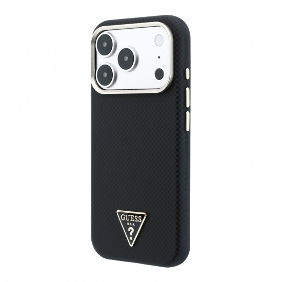 3477 GUESS HC MAGSAFE SW IP18 PRO MAX BLACK PU KEVLAR TRIANGLE LOGO