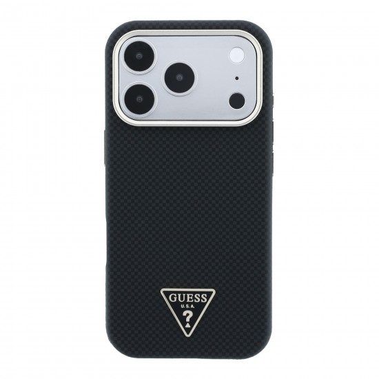 3477 GUESS HC MAGSAFE SW IP18 PRO MAX BLACK PU KEVLAR TRIANGLE LOGO