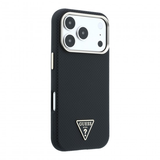 3477 GUESS HC MAGSAFE SW IP18 PRO MAX BLACK PU KEVLAR TRIANGLE LOGO