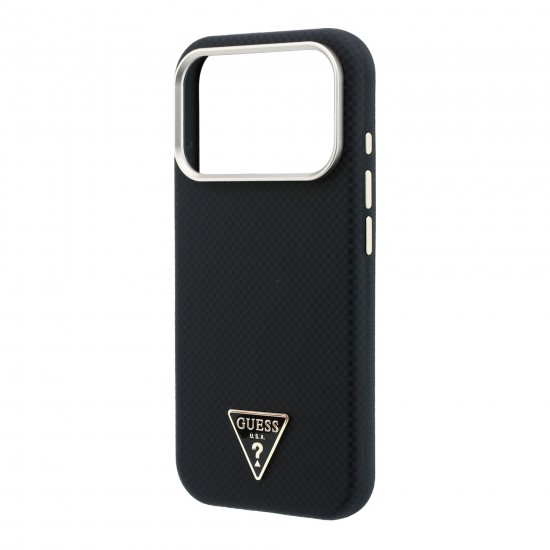 3477 GUESS HC MAGSAFE SW IP18 PRO MAX BLACK PU KEVLAR TRIANGLE LOGO
