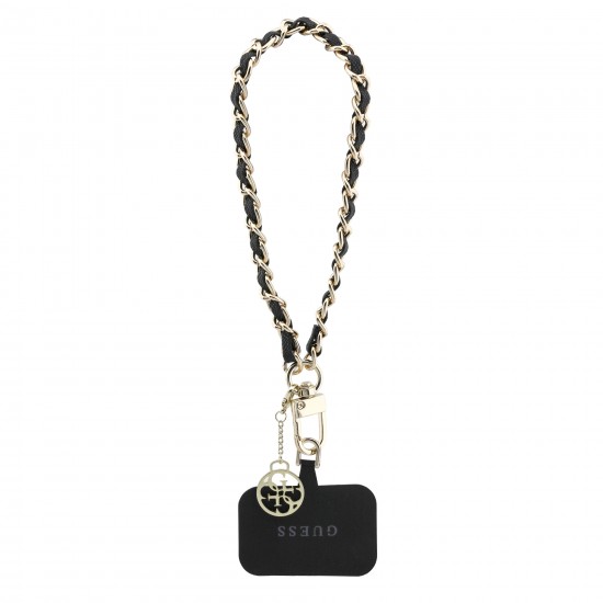 0653 GUESS HDSP PU SAFFIANO CHAIN STRAP W/ 4G CHARM BLACK