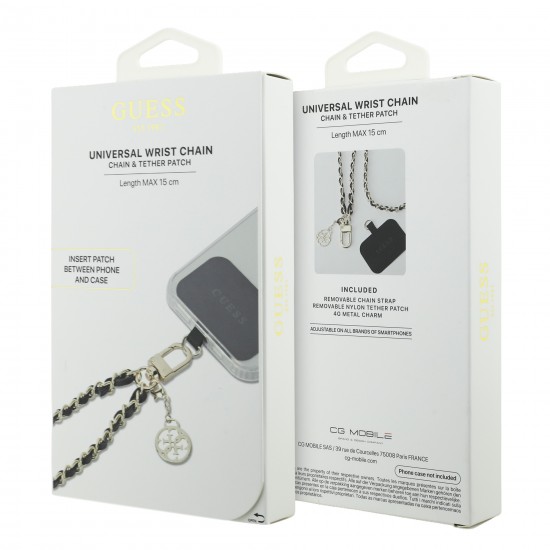 0653 GUESS HDSP PU SAFFIANO CHAIN STRAP W/ 4G CHARM BLACK