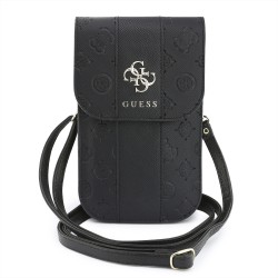 9693 GUESS PHONE POUCH PEONY PU W/ 4G & CLASSIC LOGOS STRIPE WITH STRAP BLACK