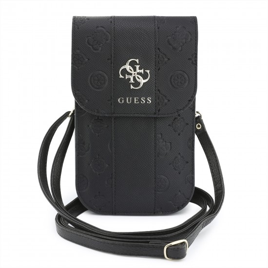 9693 GUESS PHONE POUCH PEONY PU W/ 4G & CLASSIC LOGOS STRIPE WITH STRAP BLACK