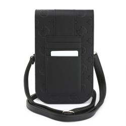 9693 GUESS PHONE POUCH PEONY PU W/ 4G & CLASSIC LOGOS STRIPE WITH STRAP BLACK