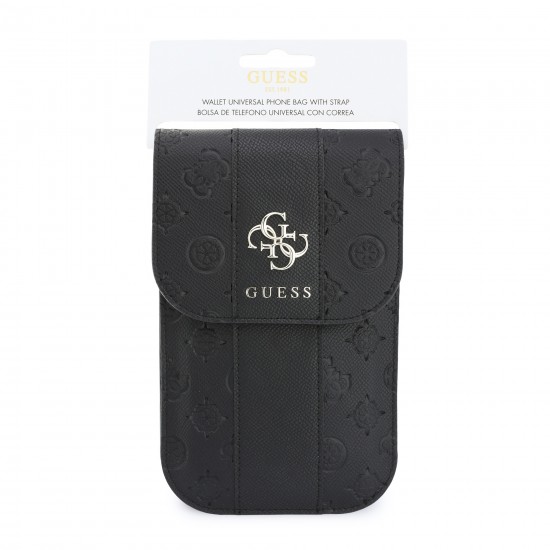 9693 GUESS PHONE POUCH PEONY PU W/ 4G & CLASSIC LOGOS STRIPE WITH STRAP BLACK