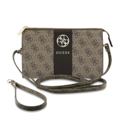 9594 GUESS PHONE POUCH 4G PU W/ROUND 4G & CLASSIC LOGOS STRIPE BROWN