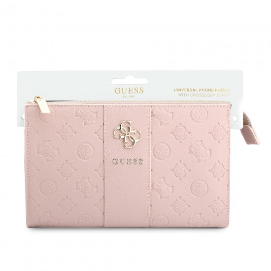 9624 GUESS PHONE POUCH PEONY PU W/4G & CLASSIC LOGOS STRIPE PINK