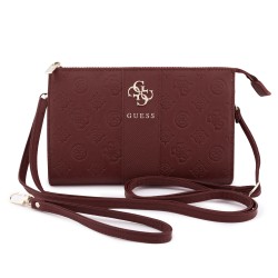 9494 GUESS PHONE POUCH PEONY PU W/4G & CLASSIC LOGOS STRIPE BURGUNDY