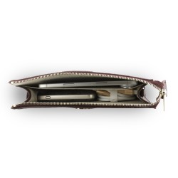 9494 GUESS PHONE POUCH PEONY PU W/4G & CLASSIC LOGOS STRIPE BURGUNDY