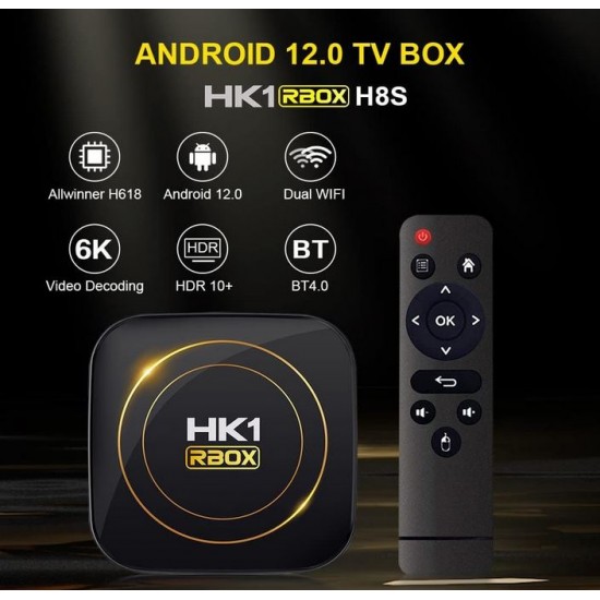 2024 HK1 RBOX H8S TV 4K HDR ULTRA HD android 13.0 TV Stick 4GB+32GB 2.4/5G Wifi 100M-LAN порт Netflix Youtube Media Player