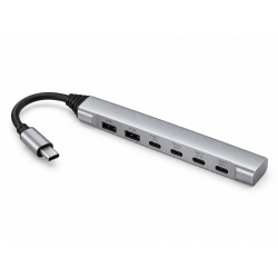SX-167 6в1 USB-C хъб 6 в 1 с 2× USB-A и 4× USB-C OTG – алуминиев корпус