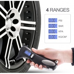 JZ-405B Цифров манометър,150PSI 5в1 LED фенерче, разбивач на прозорци, нож за колан,червена предпазна светлина и манометър за автомобил, мотоциклет