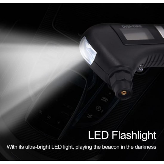 JZ-405B Цифров манометър,150PSI 5в1 LED фенерче, разбивач на прозорци, нож за колан,червена предпазна светлина и манометър за автомобил, мотоциклет
