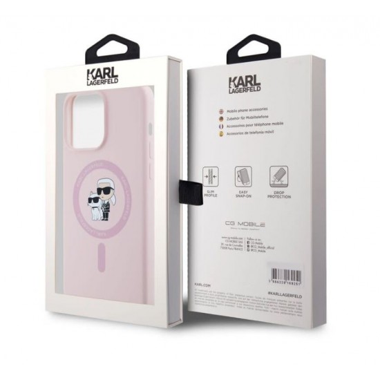 4445 Karl Lagerfeld iPHone 14 Pro Back cover case - Magsafe - KC head Ring - Pink