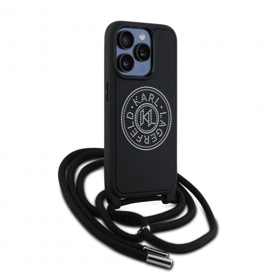 8979 KARL HC 3D RUBBER CROSSBODY CORD BLACK IP15 PRO MAX
