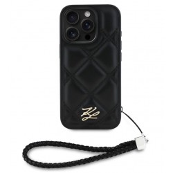 0910 KARL HC QUILTED PU INITIAL LOGO & CHAIN STRAP BLACK IP16 PRO MAX