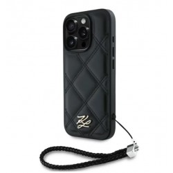 0910 KARL HC QUILTED PU INITIAL LOGO & CHAIN STRAP BLACK IP16 PRO MAX