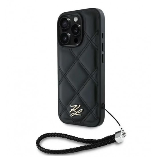 0903 KARL HC QUILTED PU INITIAL LOGO & CHAIN STRAP BLACK IP16 PRO