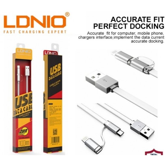 Кабел  LDNIO LC84 2в1 2.1A  Micro USB + iPhone - Сив