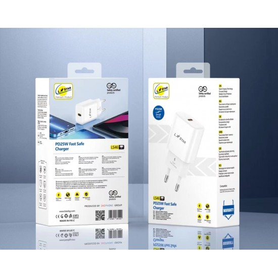 L✮Star LS46 Адаптер PD25W изх.USB-C - Бял