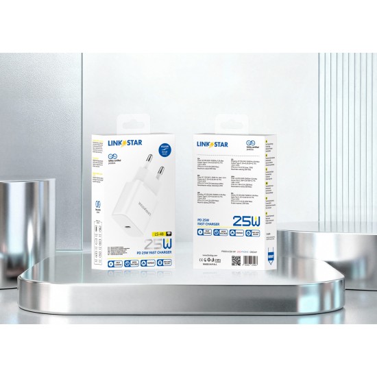 LINKSTAR LS-48 25W USB-C PD бързо зарядно устройство Адаптер - Бял