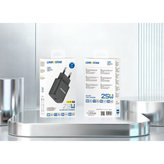 LINKSTAR LS-48 25W USB-C PD бързо зарядно устройство Адаптер - Черен