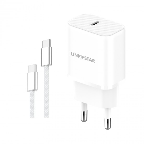 LINKSTAR LS-48 25W USB-C PD бързо зарядно Type-C към Type-C - Бял
