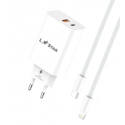 L✮Star 45W 2в1 LS56 2изх. PD(25W)+QC3.0(20W)+кабел USB-C към Lightning