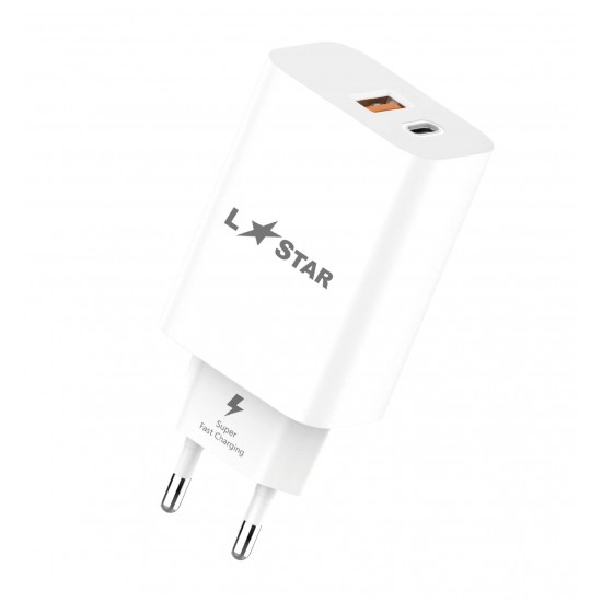 L✮Star 45W 2в1 LS56 2изх. PD(25W)+QC3.0(20W)+кабел USB-C към Lightning