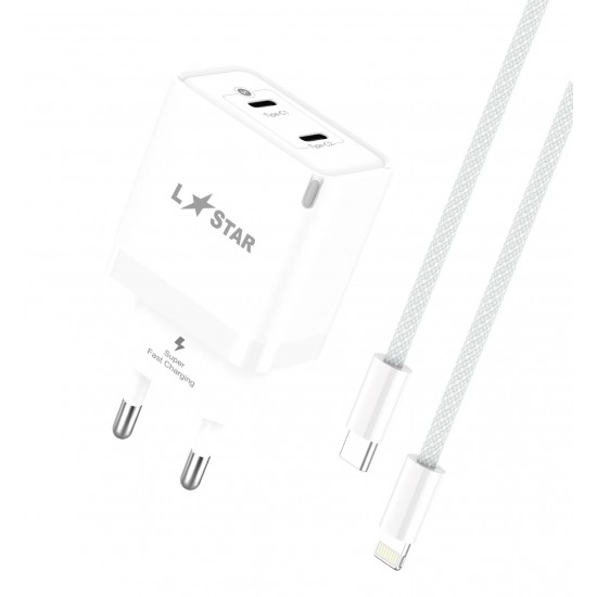L✮Star LS76 2в1 PD35W с два USB-C порта GaN+кабел USB-C към USB-C
