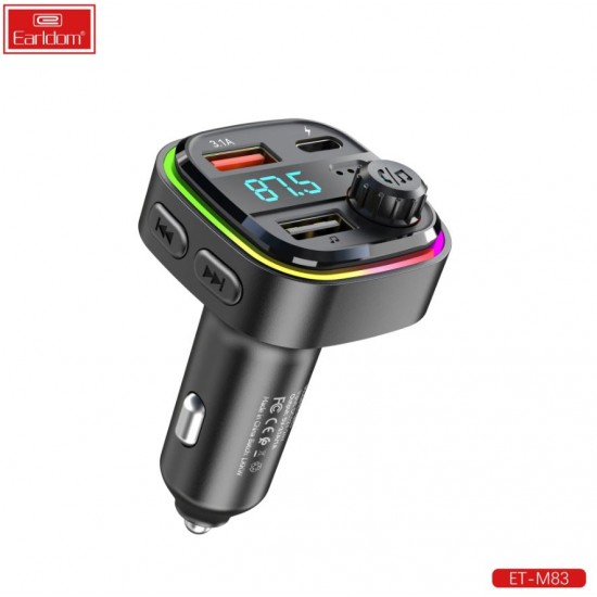 EARLDOM M83 FM Трансмитер с бързо зареждане за кола 1USB-C2USB 3.1A с амбиентно осветление