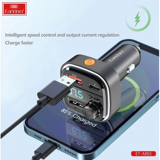 EARLDOM M83 FM Трансмитер с бързо зареждане за кола 1USB-C2USB 3.1A с амбиентно осветление