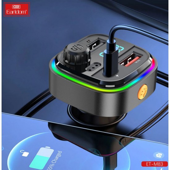 EARLDOM M83 FM Трансмитер с бързо зареждане за кола 1USB-C2USB 3.1A с амбиентно осветление