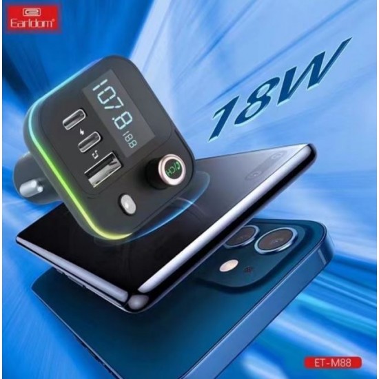 EARLDOM M88 FM модулатор (USB изход + 2USB-C, microSD, Bluetooth) Earldom, 3.1A, с подсветка