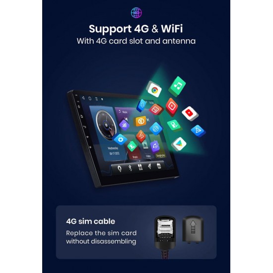 6580 Android мултимедиен плеър 4GB RAM 64GB ROM – 9" IPS дисплей 1024x600, CarPlay, GPS, WiFi, Bluetooth