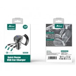 ALLISON N023 12V Зарядно с 2изх. 3.1+QC3.0 и 3букси T-C,Микро,Lightning