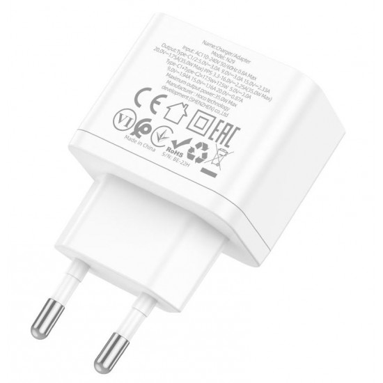 HOCO N29 35W двоен PD Адаптер с два USB-C изхода - Бял