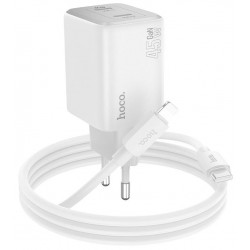 HOCO “N42 Elogiado” Зарядно GaN двоен USB-C PD45W TYPE-C към TYPE-C - Бял