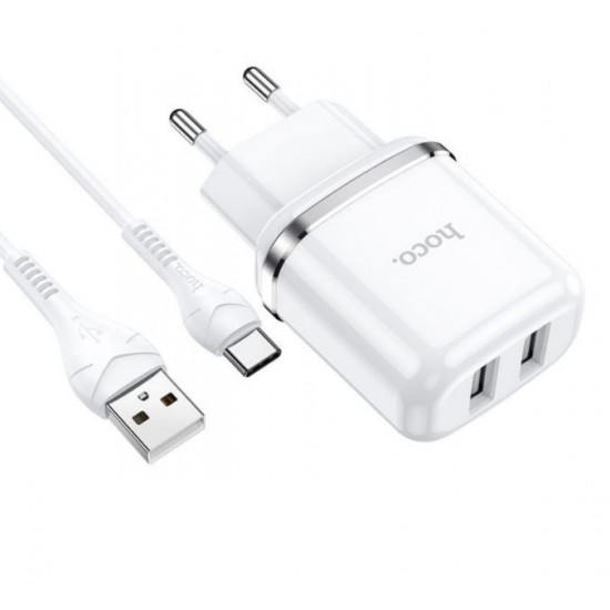 HOCO N4 двоен USB комплект за зареждане с кабел USB към TYPE-C 1M.