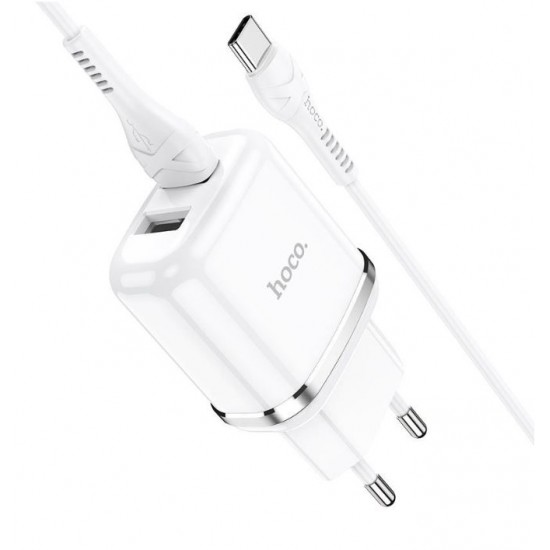 HOCO N4 двоен USB комплект за зареждане с кабел USB към TYPE-C 1M.