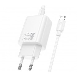 HOCO N60 USB-C 20W зарядно устройство с Type-C към Type-C кабел - Бял