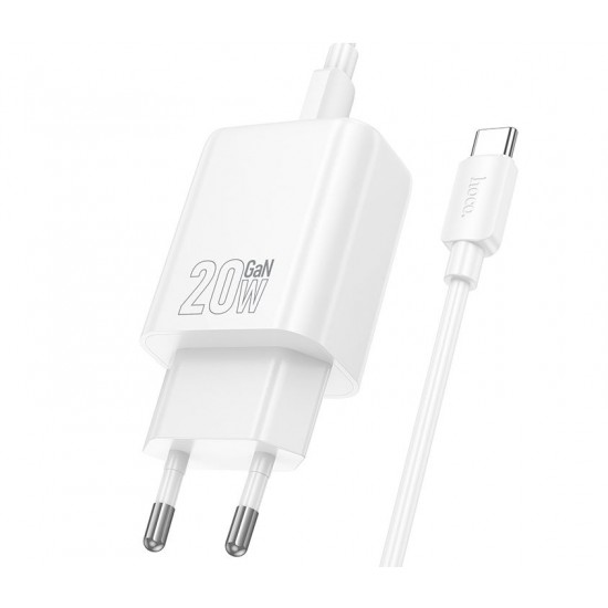 HOCO N60 USB-C 20W зарядно устройство с Type-C към Type-C кабел - Бял