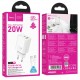 HOCO N61 20W + USB QC3.0 18W зарядно+ кабел Type-C към Type-C - Бял