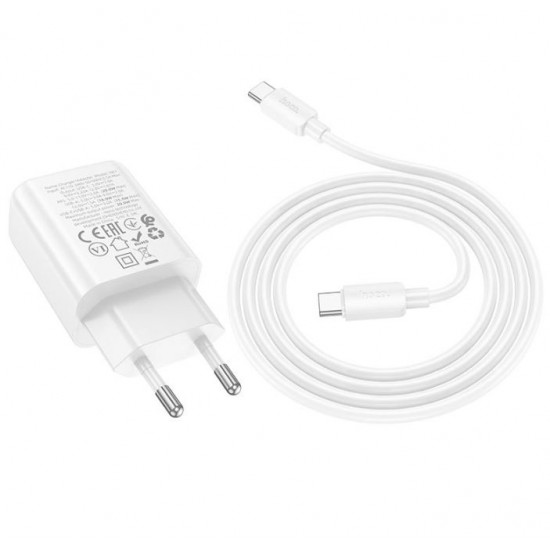HOCO N61 20W + USB QC3.0 18W зарядно+ кабел Type-C към Type-C - Бял